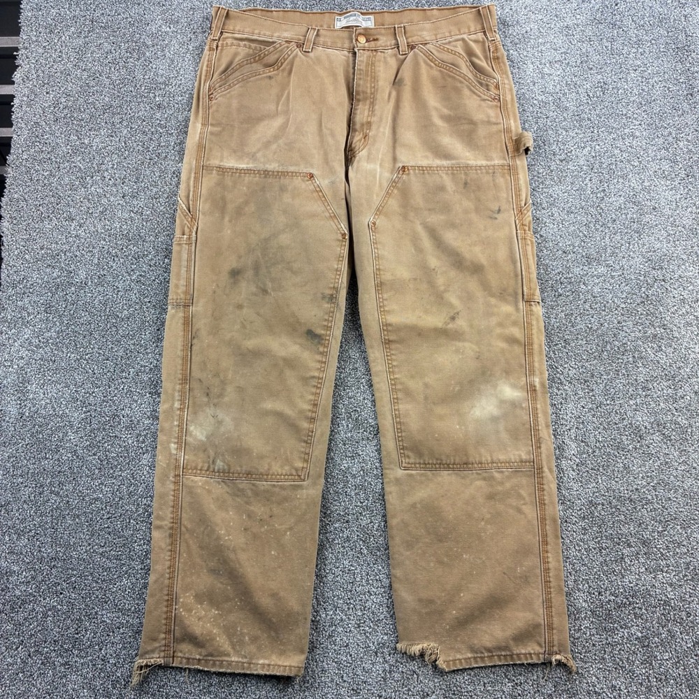 Y2K Levi's Carpenter Pants Mens 40x32 Brown Canvas Double Knee Work‎ Distressed